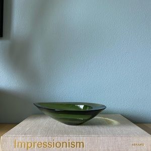 Vintage Hand-blown Green Glass Teardrop Shaped Bowl